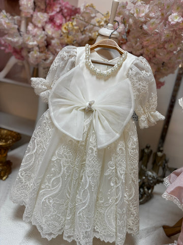 cream pearl lace baby gown dress 9m