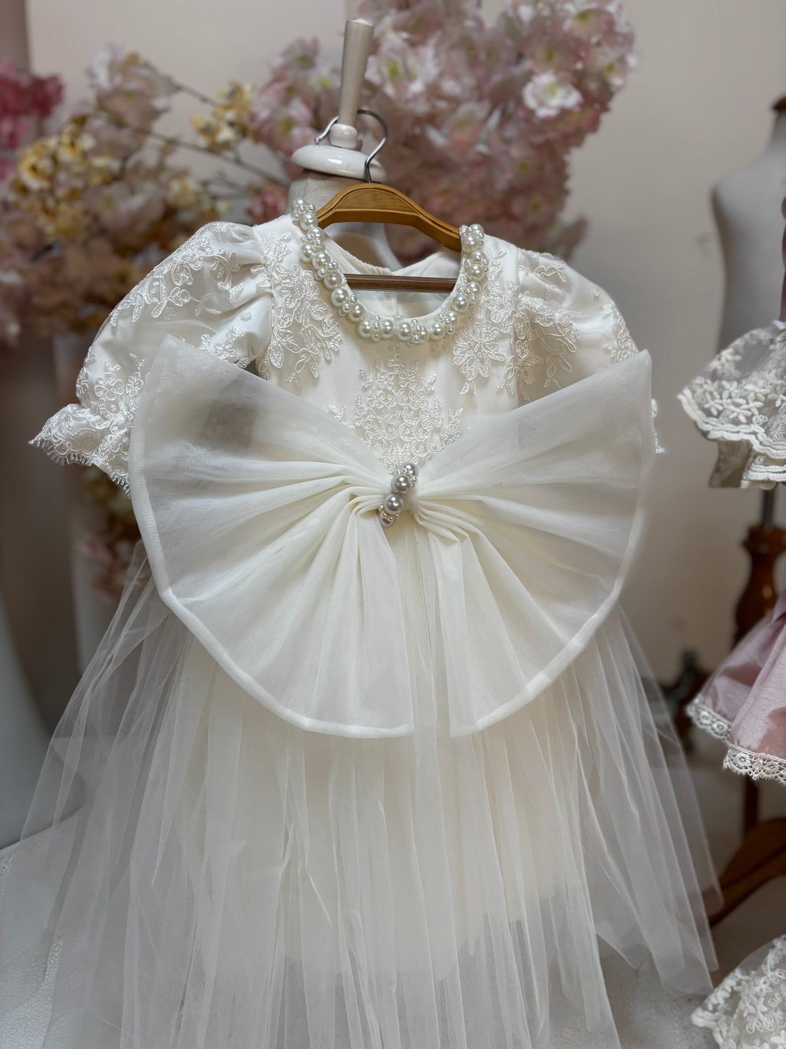 cream france lace dress gown 9m