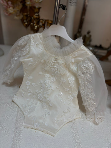 cream pearl lace romper 9m