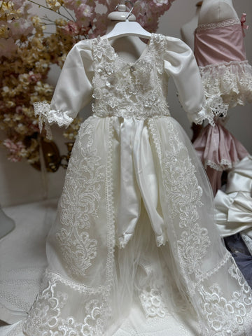 cream lace france fabric gown jumpsuit