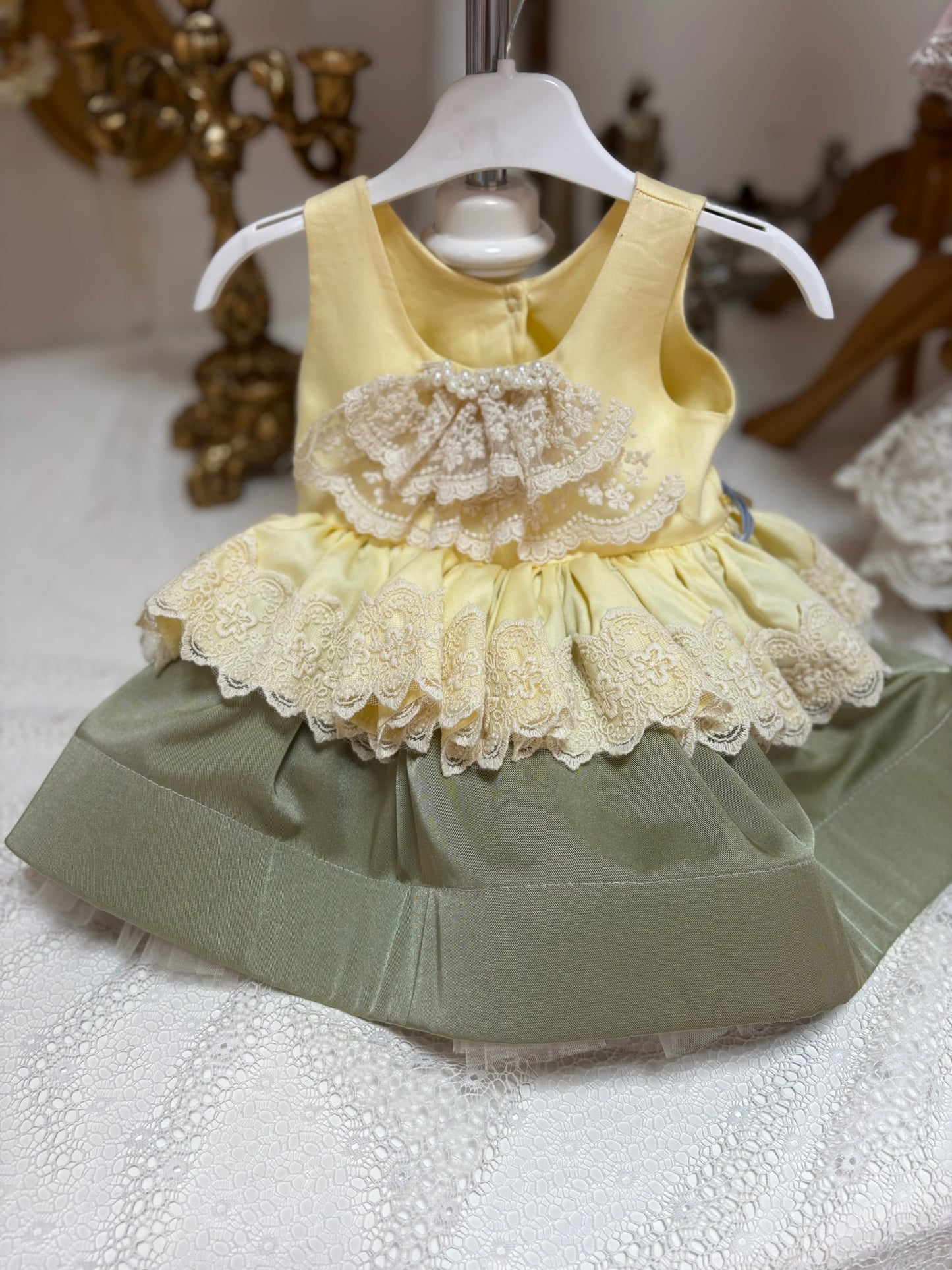 mint green and yellow puffy dress