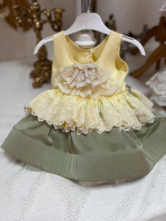 mint green and yellow puffy dress