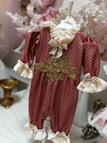 Red rhinestone jumpsuit and bonnet