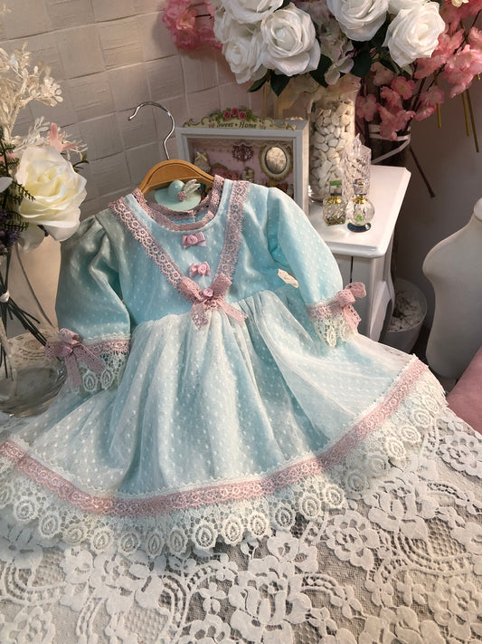 mint coton baby girl mini dress and bonnet wholesale 6 pcs