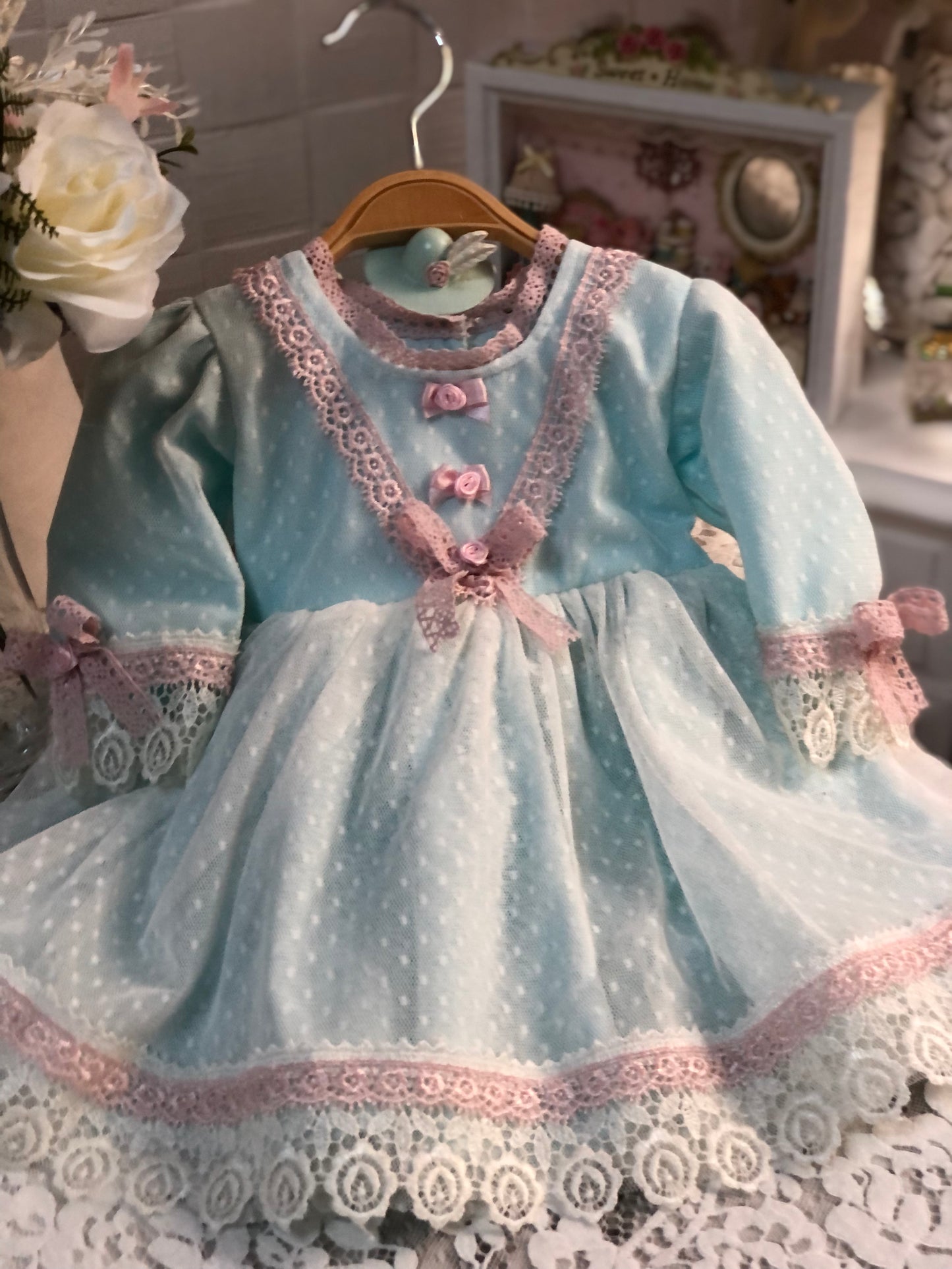 mint coton baby girl mini dress and bonnet wholesale 6 pcs