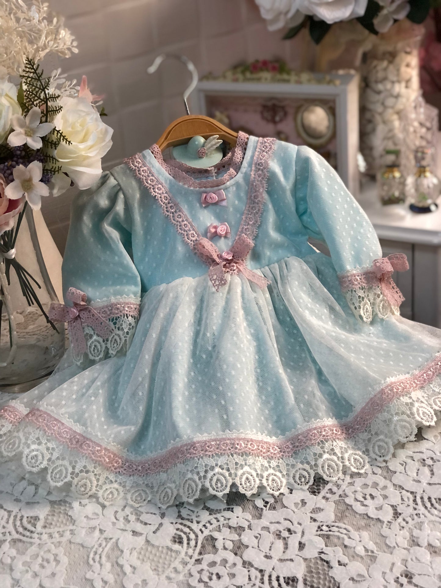mint coton baby girl mini dress and bonnet wholesale 6 pcs