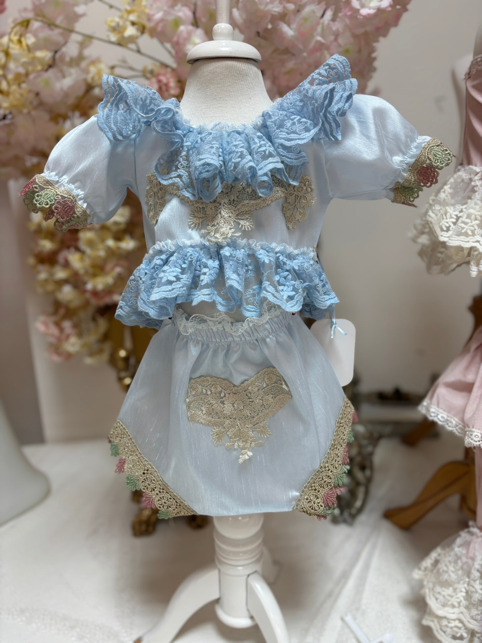 blue silk fabric two pieces outfıt