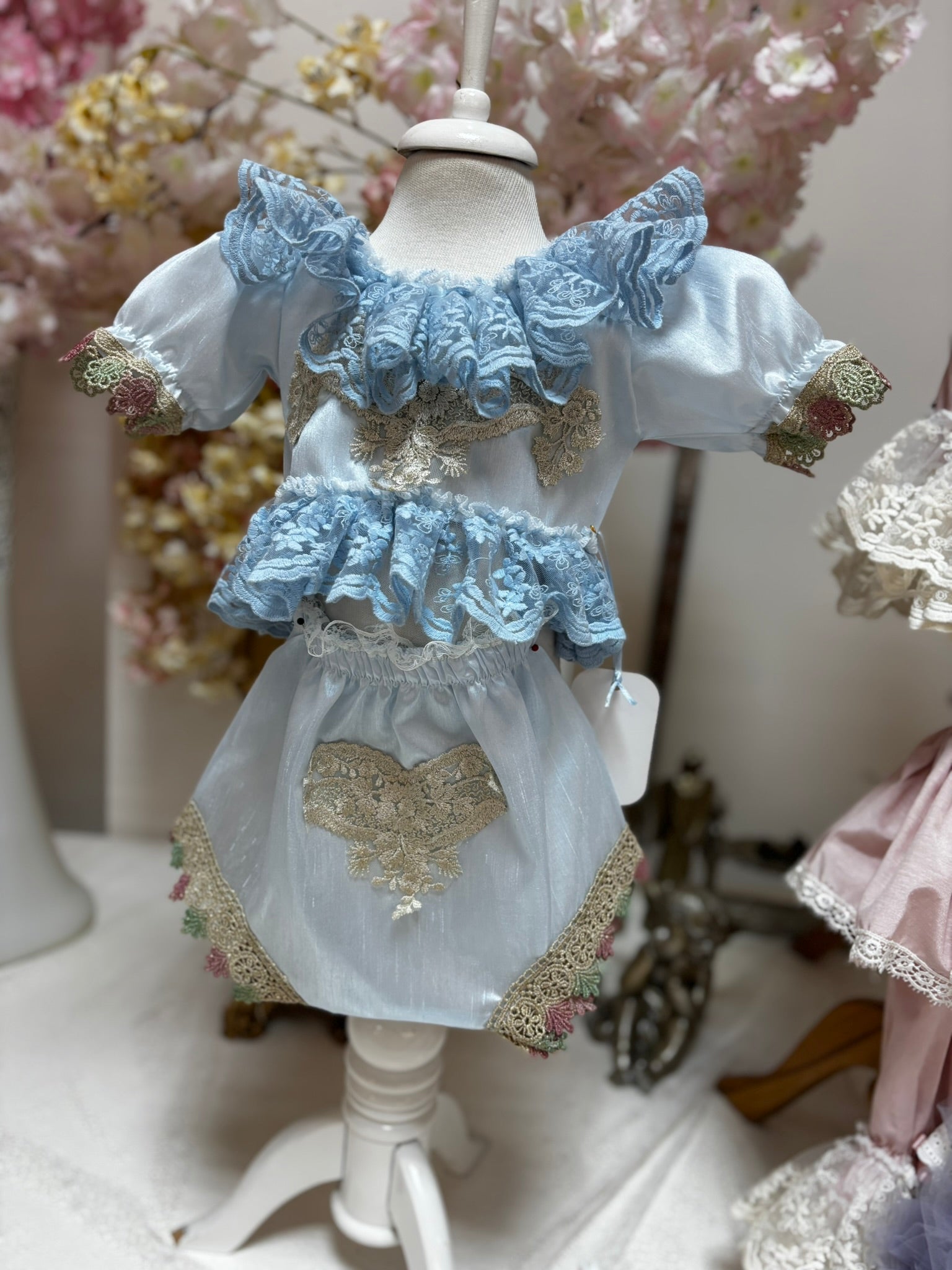 blue silk fabric two pieces outfıt