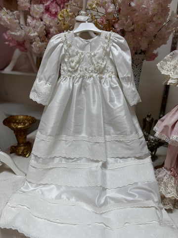 pearl white silk fabric baby gown
