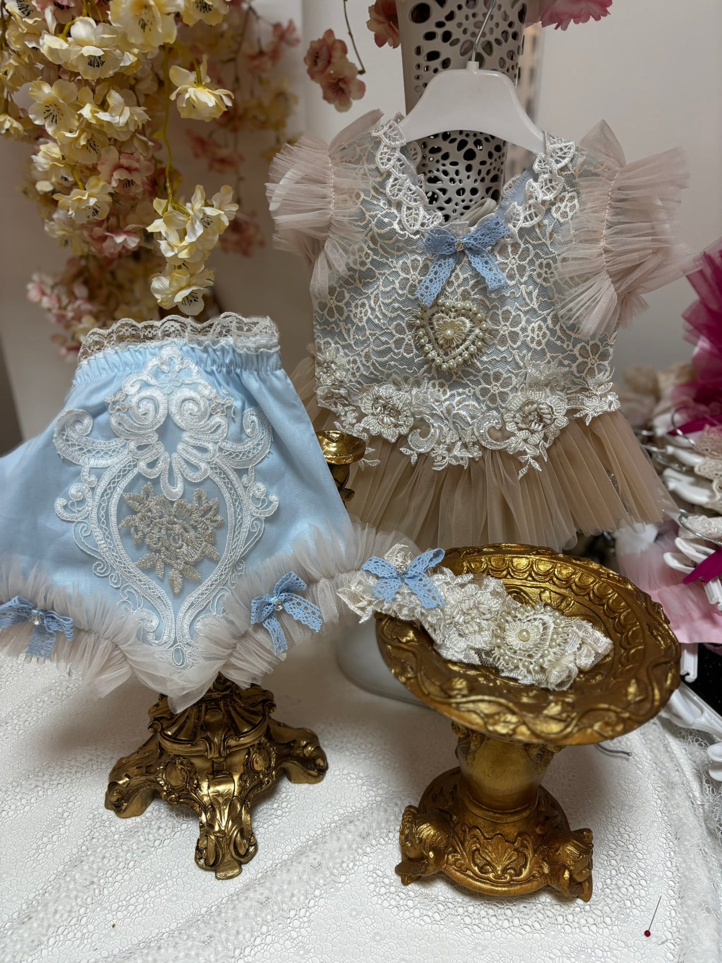 blue lace fabric two pieces set 3m 6m