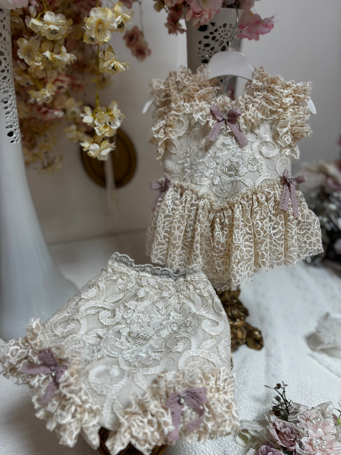 two pieces lace vintage outfıt 3m 6m