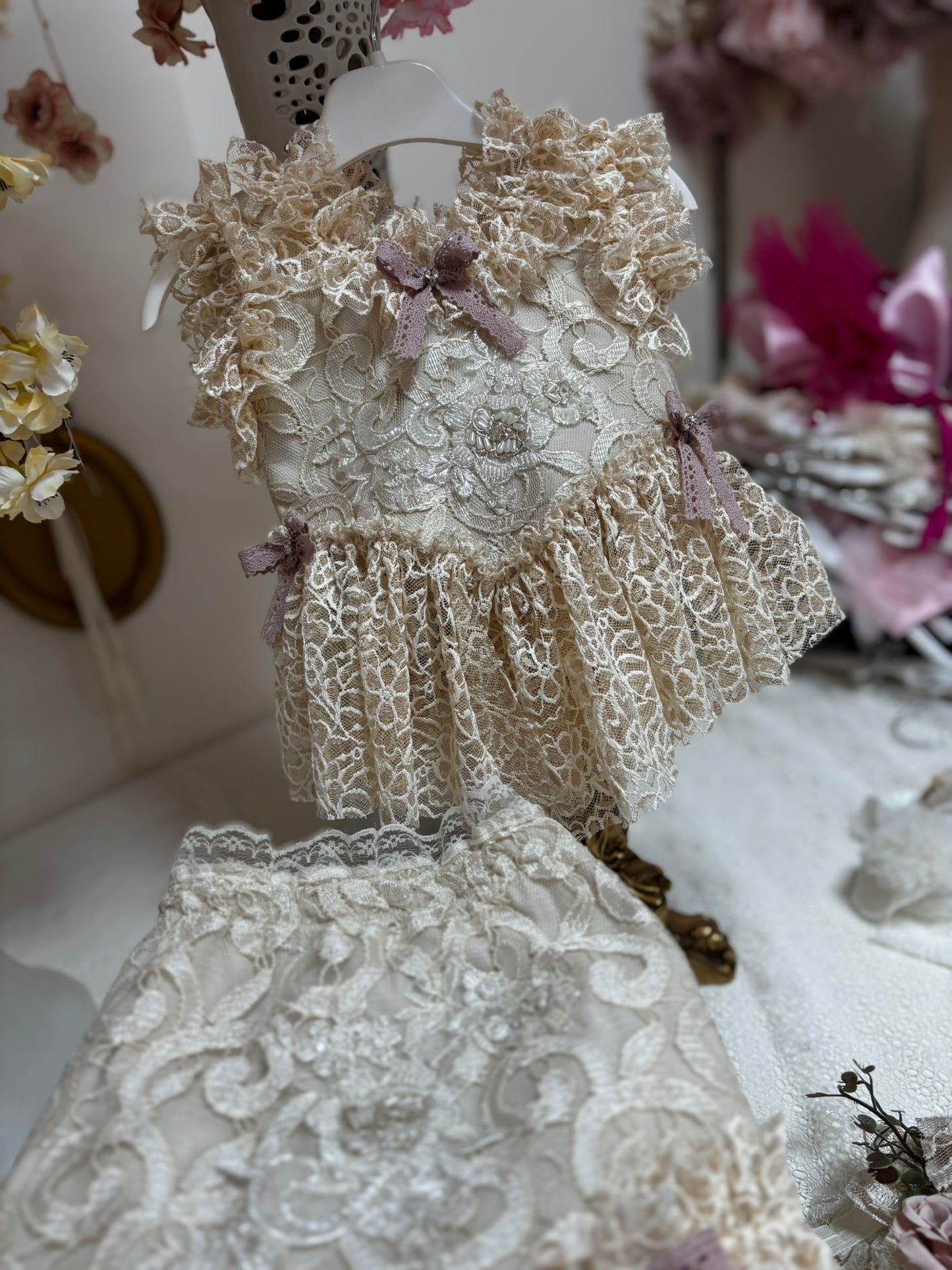 two pieces lace vintage outfıt 3m 6m