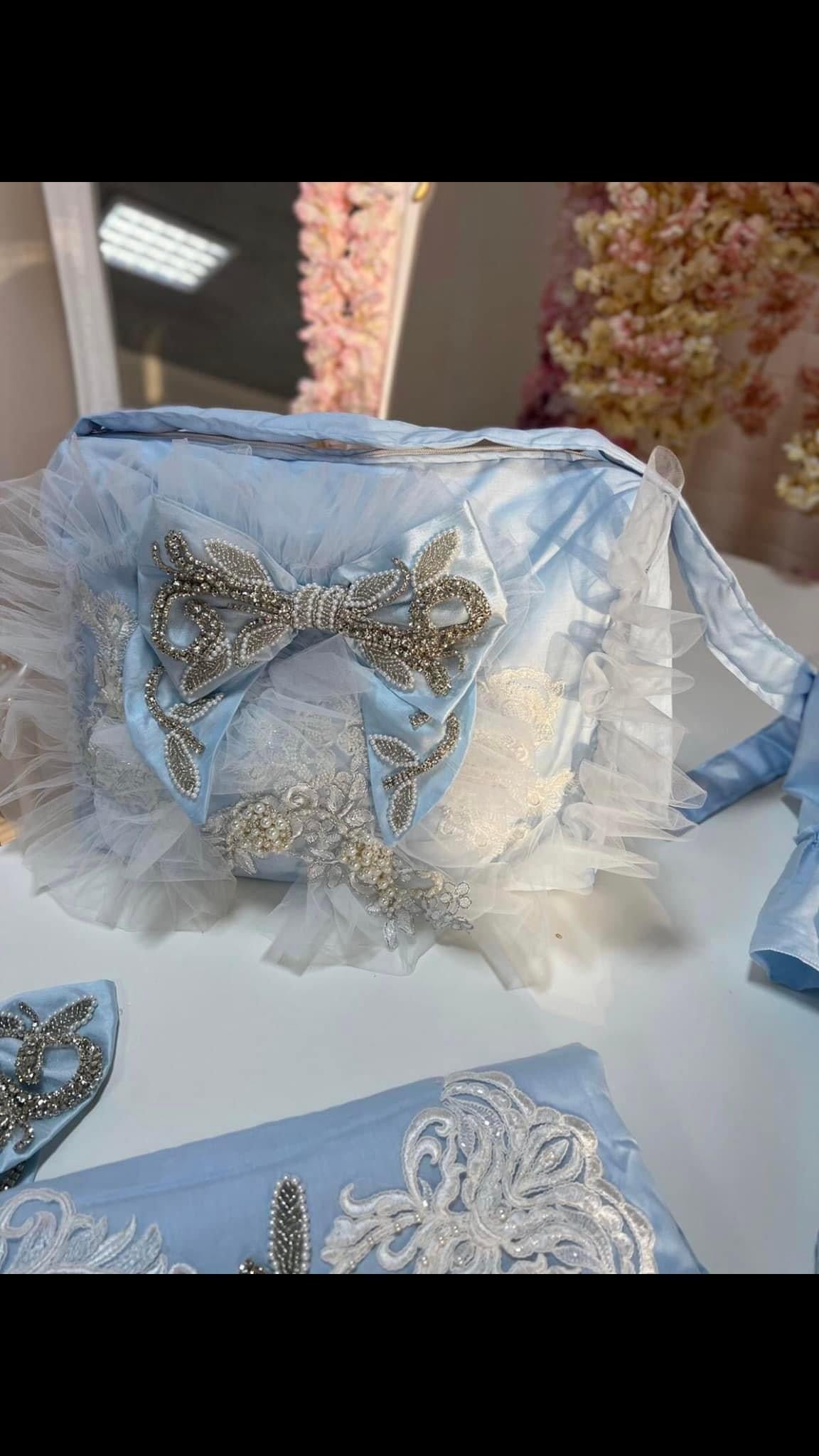 Baby Blue Silk Fabric Diaper Bag