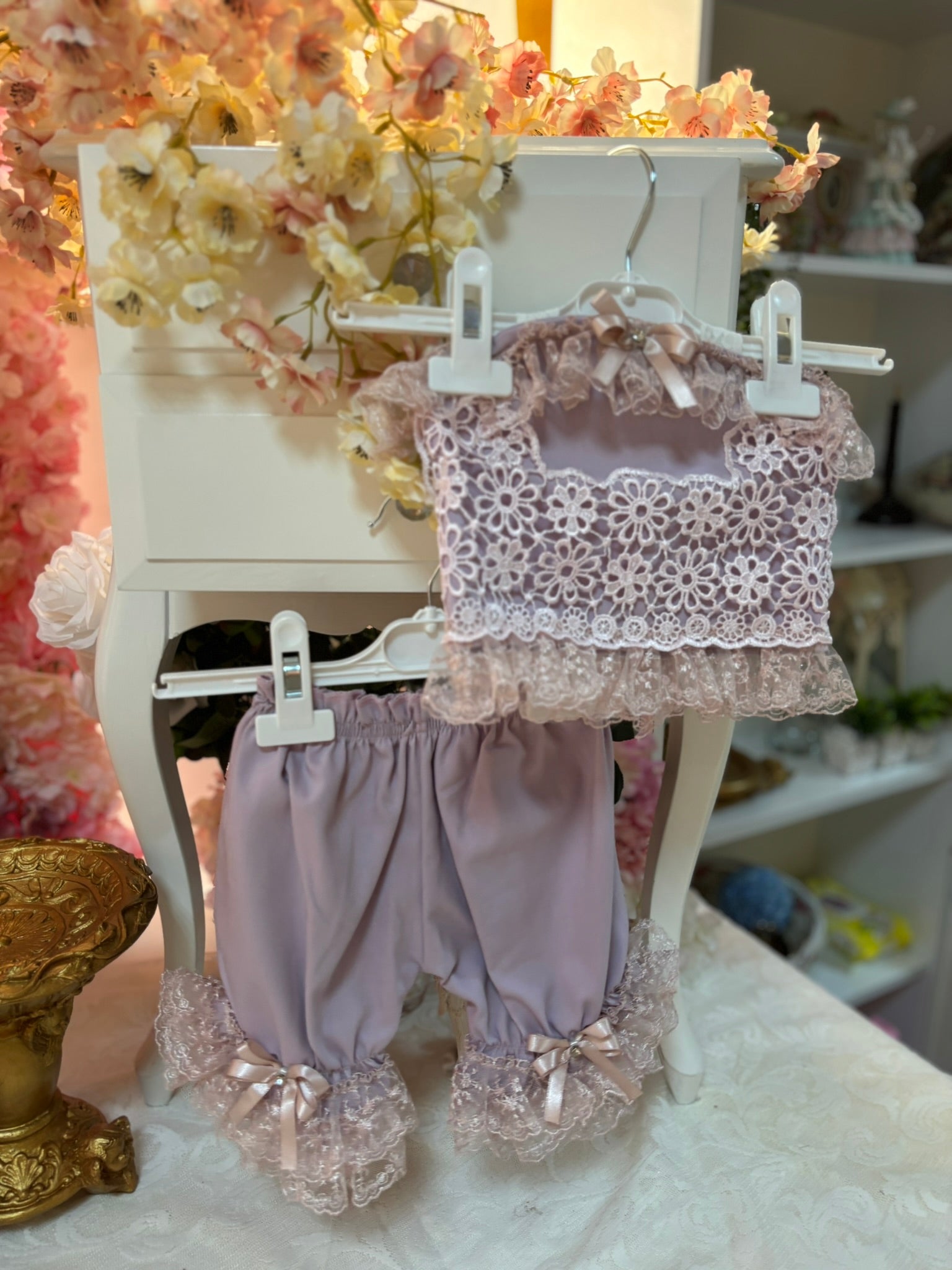 Strapless Blouse And Short Shorts Pink Purple