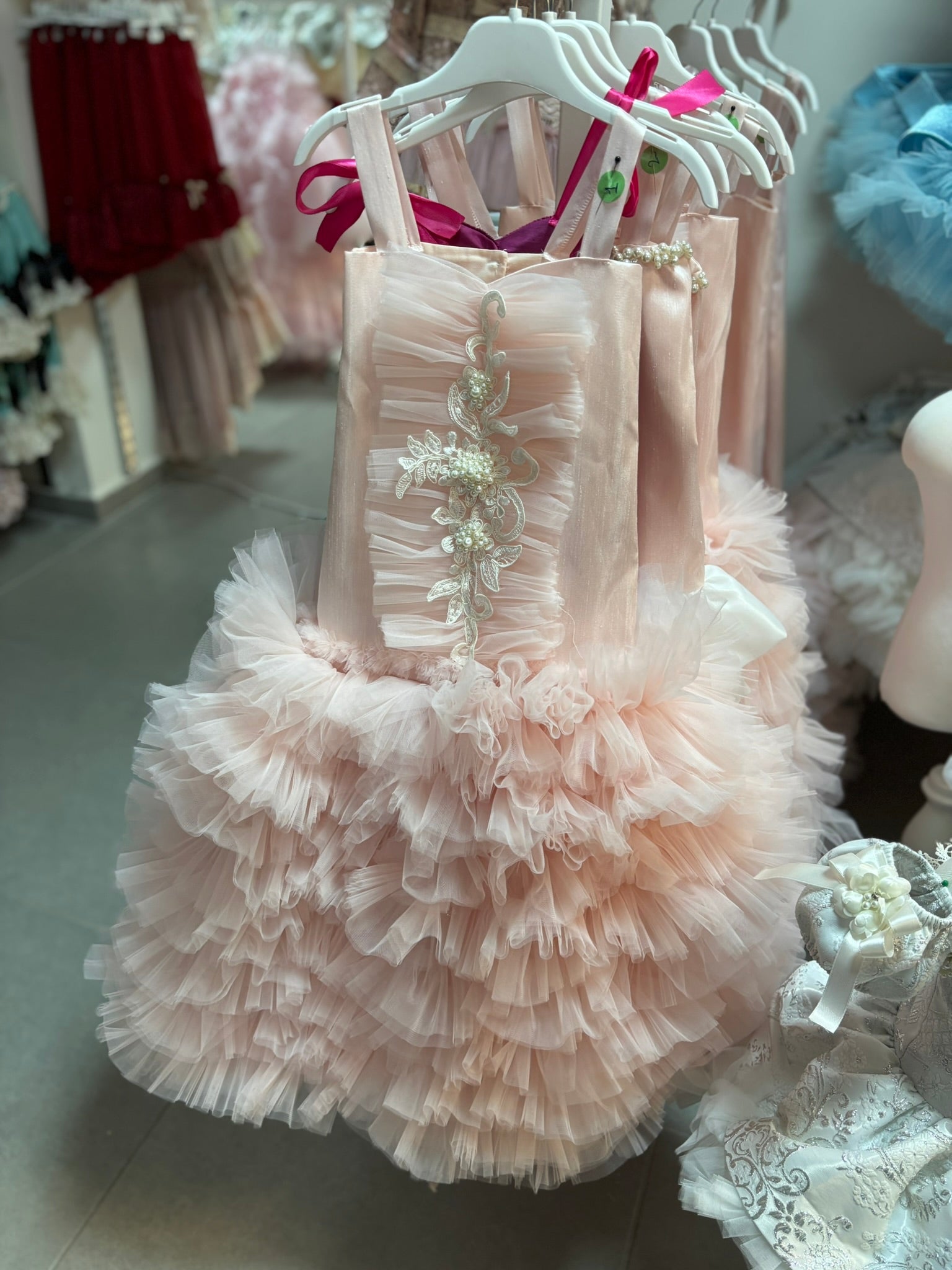 Ligt Pink Long Tulle Girl Dresses