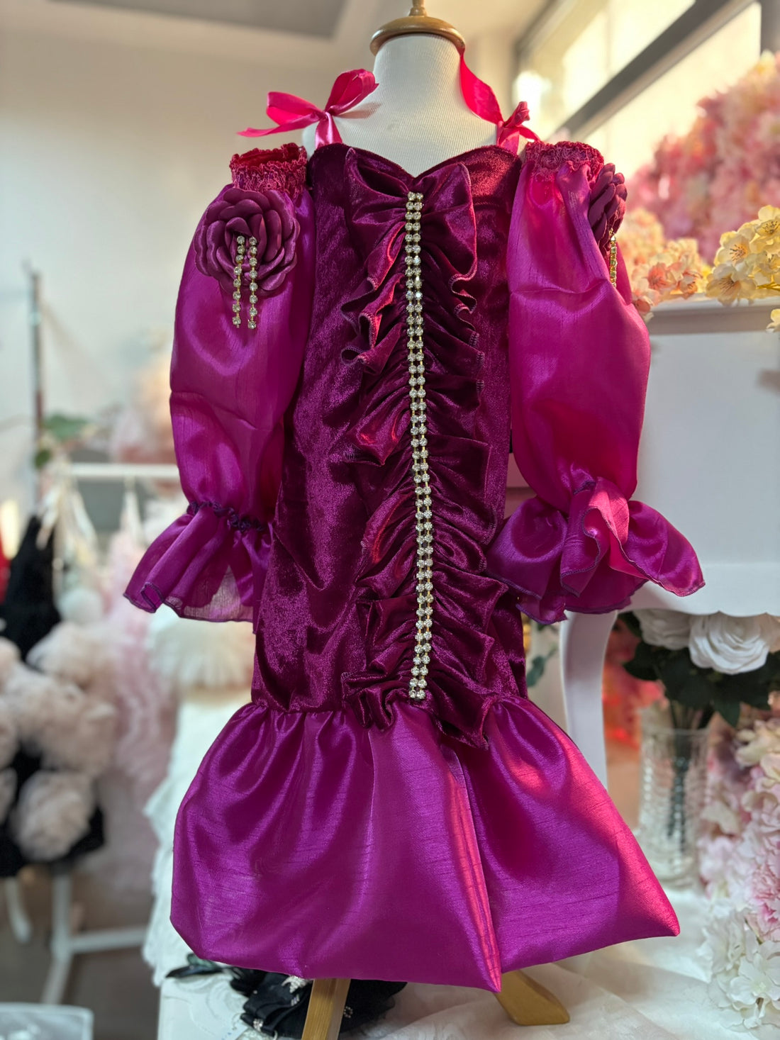 Purple Satin Fabric Long Dresses And Sleeves