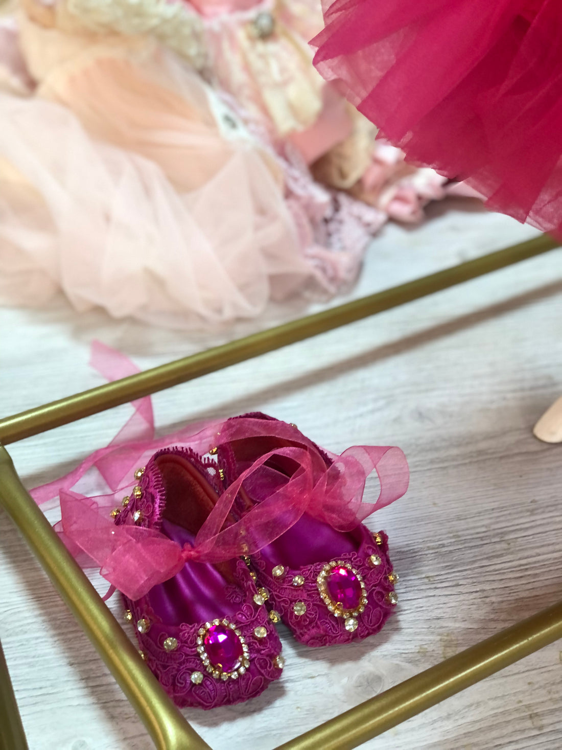 Hot pink baby rhinestone dress bow and shoes