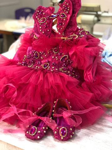 Hot pink baby rhinestone dress bow and shoes