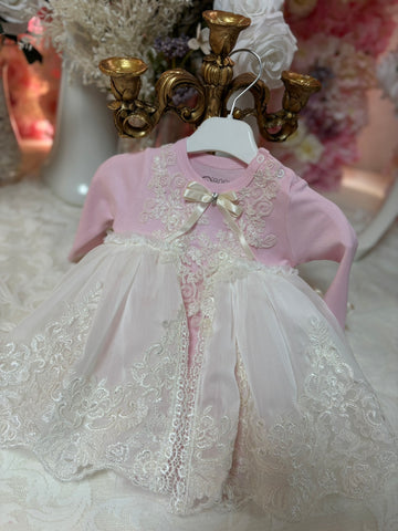 Pink Lace Cream Baby Mini Gown