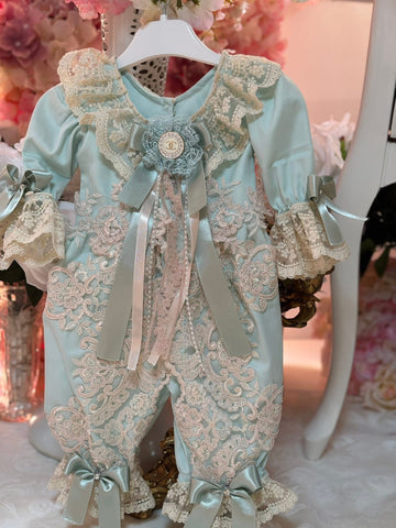 Baby France Lace Jumpsuit And Bonnet