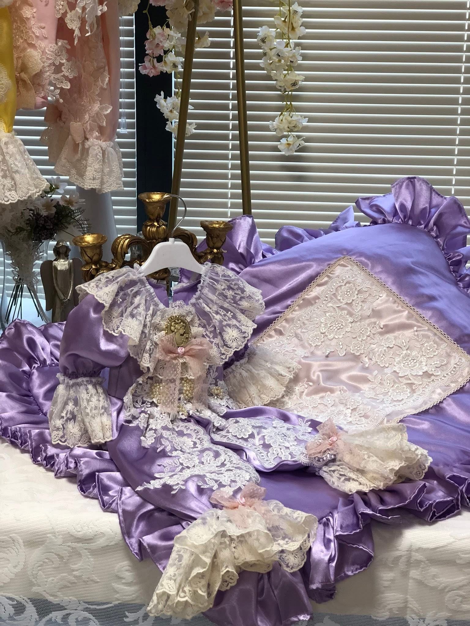Lilac Baby Jumpsuit Bonnet And Blankent Set