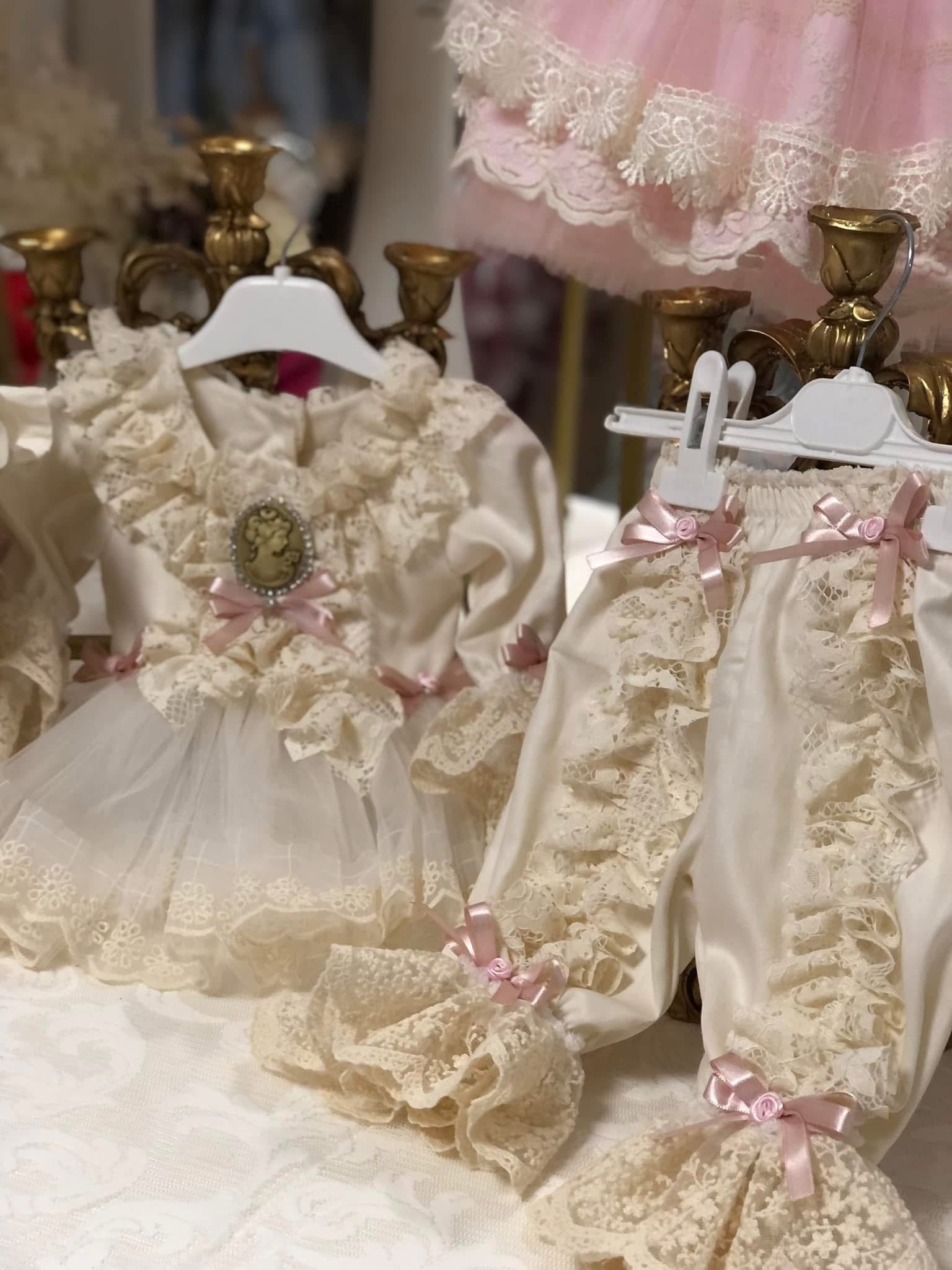 İvory Victorian Blouse Pants And Bonnet