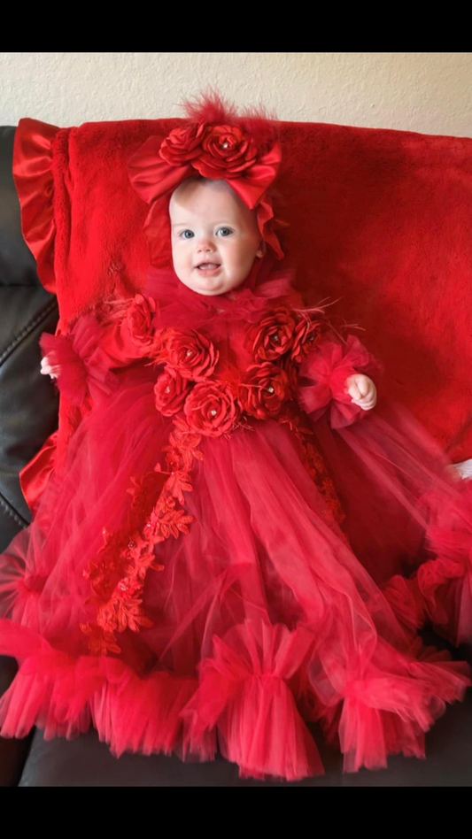 red holiday puffy dress
