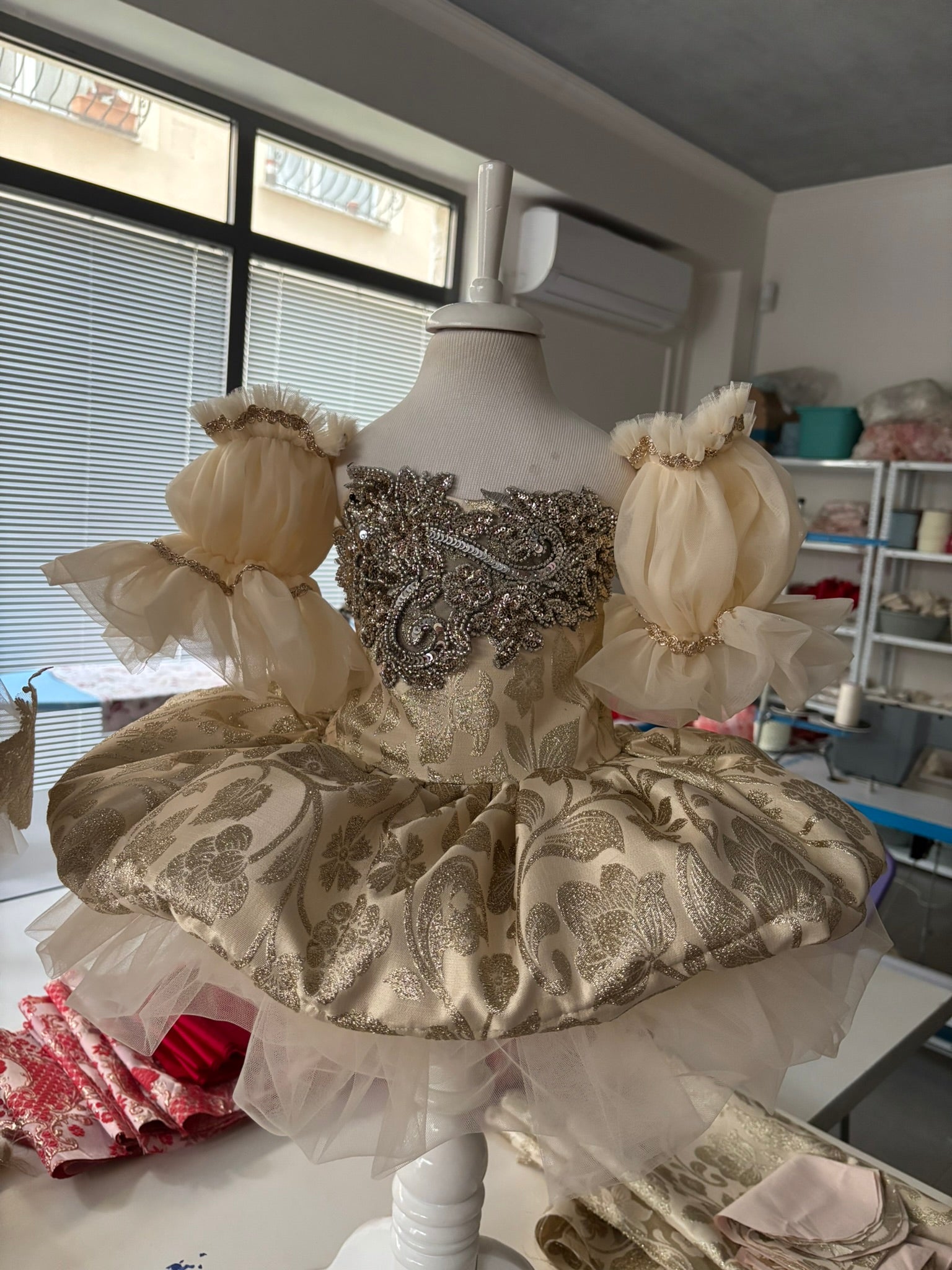 Gold Fabric Rhinestone Holiday Party Dresses