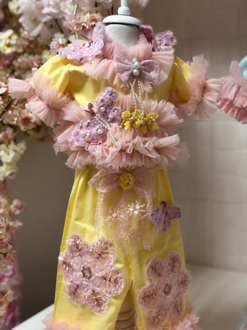 Yellow Coton Fabric Baby Girl Pants And Blouse Size 3month to 3 year