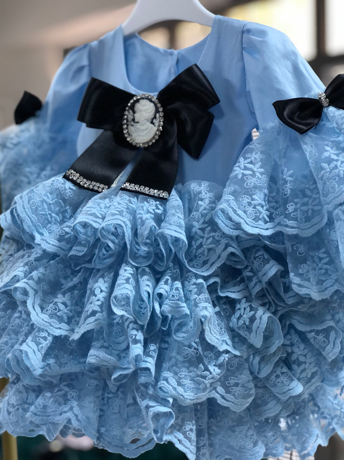 Baby Blue  Coton Fabric baby and girl dress And bonnet