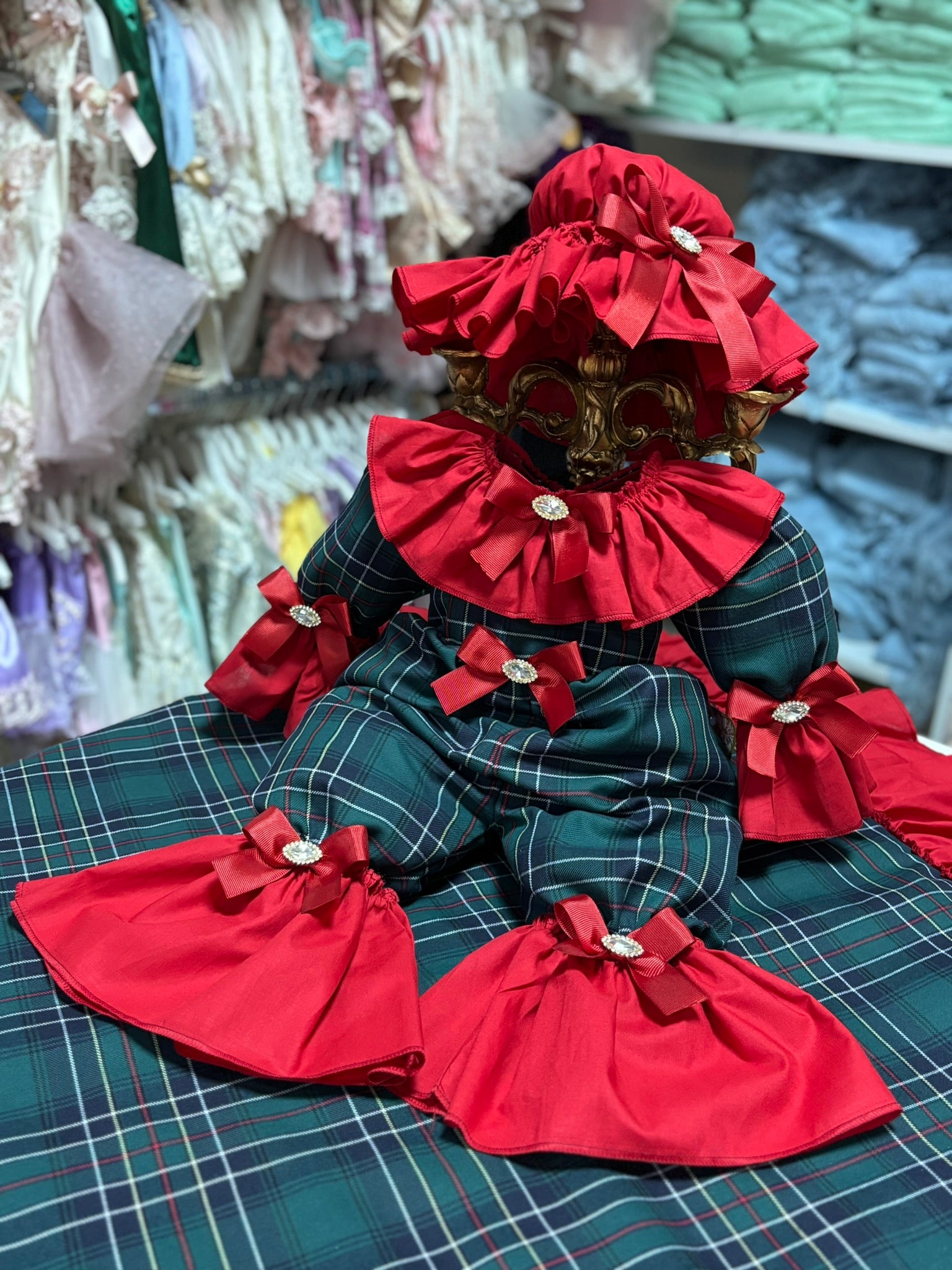 Green Plain Fabric Holiday Baby Jumpsuit Bonnet And Blankent Set