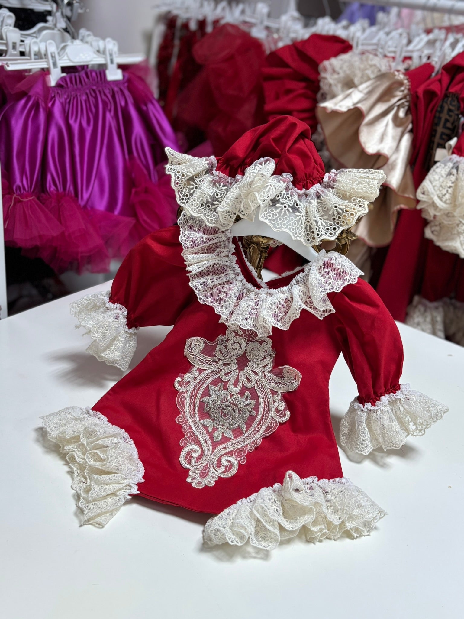 Red Holiday Romper And Bonnet Nora