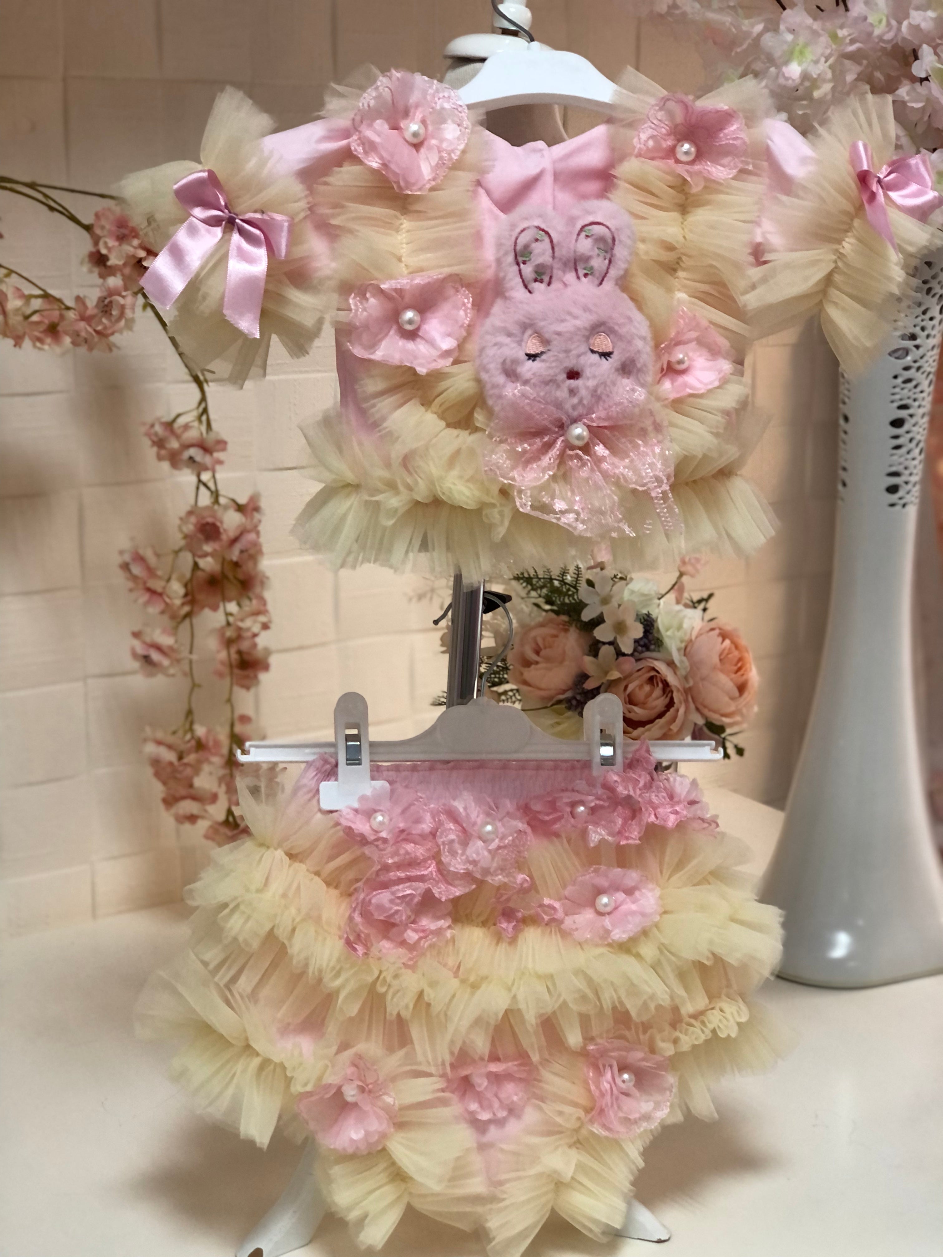 Yellow Puffy Easter Bunny Baby Girl Shorts And Blouse Size 3month to 3 year