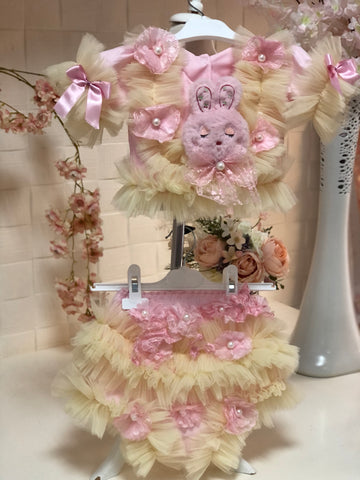 Yellow Puffy Easter Bunny Baby Girl Shorts And Blouse Size 3month to 3 year