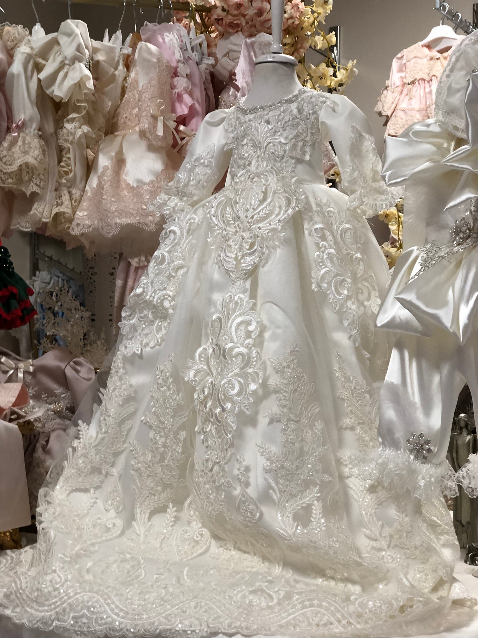 Cream long france lace girl gown