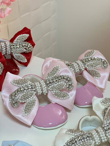 Pink rhine stone shoes and hair bow 5 ınc