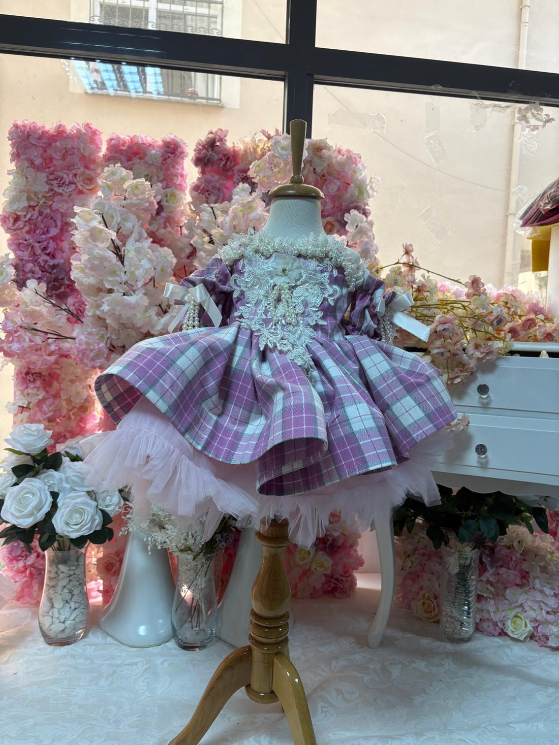 Pink Plain Girl Holiday Puffy Dresses